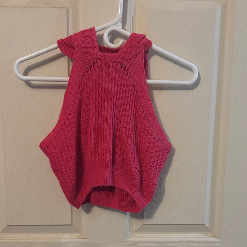 SHEIN Pink Knit Halter Crop Top